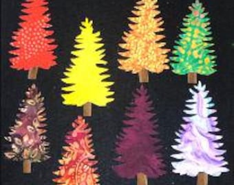 Set A of 8 Fall Trees PRE FUSED Precut HANDCUT 6.5"x3.2" & 5.5"x2.5" Beautiful Fall Color Leaves with Stems Iron on Sew in Quilt Jeans Craft