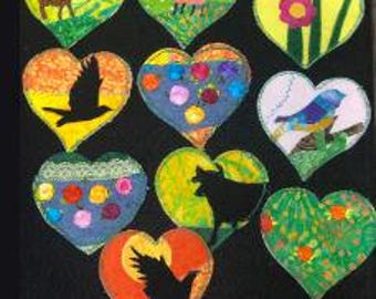 Textile ART HEARTS Sew on PATCHES Rose Embroidered Applique Nature Bird Fox Cow Unique Fabric Art Sew on to Jeans Purses Jackets Each 4.99