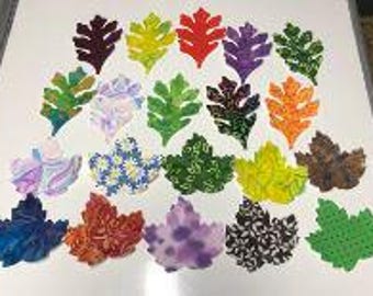 Set of 20 Pre FUSED Pre Cut DIECUT  Fall Leaves 10 Oak Leaves + 10 Maple Leaves Batik & Cotton Fabrics Quilts Table Toppers Iron on Sew in