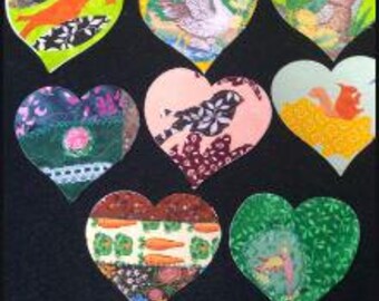 Set of8 PRE FUSED HEARTS 4" Iron on Sew in   Pre cut Die Cut Embroidered Rose, Appliqued Squirrel Swan Bird Nature Theme One of a kind