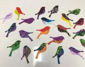 Set of 20 Pre FUSED PRECUT DIE Cut Bird Applique 2 7/8"W x 2 3/4"H  Iron On & Sew in For Quilts Jeans  Table Runners Junk Journals craft