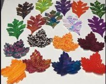 Set of 20 Pre fused Die cut Fall Leaves 10 Oak Leaves + 10 Maple Leaves Batik & Cotton Fabrics Iron on Sew on Quilts Table Runners Jeans