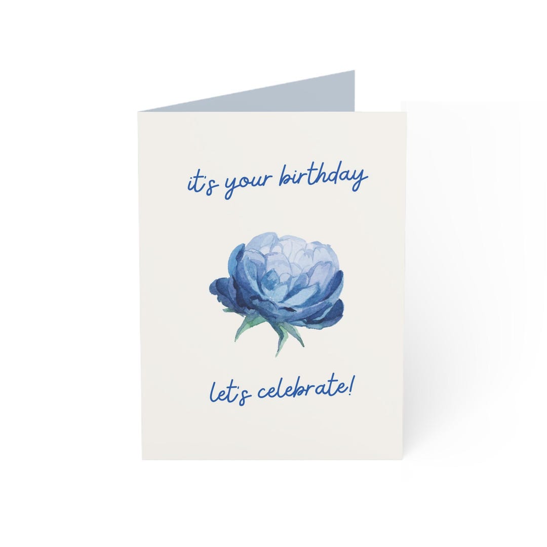 Blue Watercolor Rose Birthday Card | Greeting Card - Etsy
