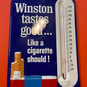 Preowned Vintage 1960's-70' Winston Cigarette Advertising Thermometer Blue  Works!