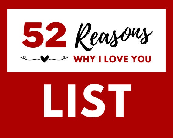52 Reasons Why I Love You Printable List A4. Red, White &amp; Black Design ...