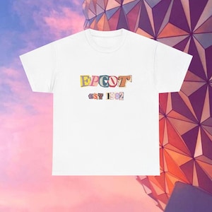 Camiseta unisex de EPCOT Orlando con letras de revista. Regalo de recuerdo de vacaciones. Ropa para fanáticos. Camiseta de parque temático de Florida.