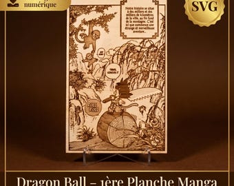 Dragon Ball Manga, erste Seite – Französisch – Holzstich – Laser-SVG-Datei – Inoffizielle Fan-Art
