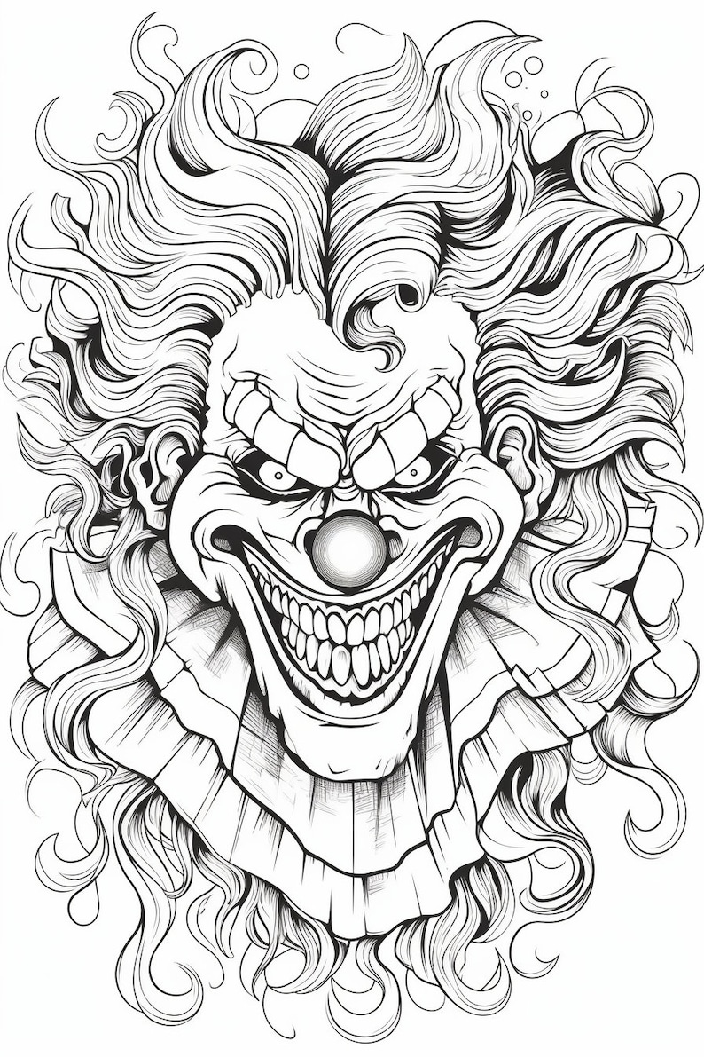 20 "scary Clown" Coloring Pages for Adults and Teens, Horror Clown ...