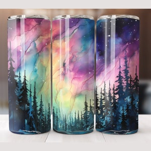 Alcohol Ink Northern Lights 20oz Sublimation Tumbler Designs, Galaxy 9.2 x 8.3” Straight Skinny Tumbler Wrap PNG, Sublimation Design PNG