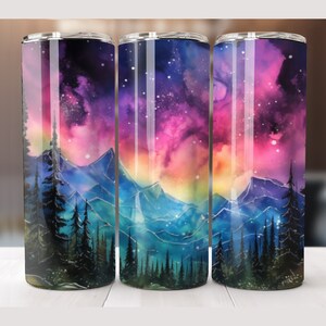 Northern Lights Tumbler Skinny Tumbler Wrap, Mountain PNG, Straight Skinny Tumbler Wrap PNG, Sublimation Design PNG