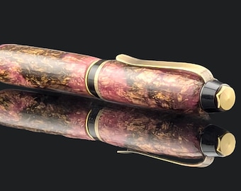 Resin Twist Pen - Pink Shimmer Cigar Twist Pen with Brushed Bronze Plating