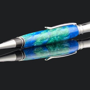 Handmade Sea Water Resin Twist Pen - Chrome Ballpoint, Executive Style