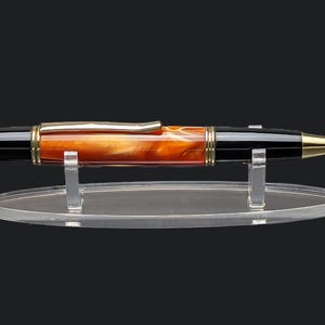 Orange Red Acrylic Twist Pen: Gatsby Grande Ballpoint with Gold Plating