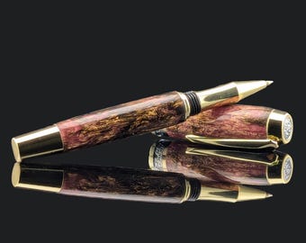 Pink Shimmer Resin Rollerball Pen - Gold & Chrome Accents