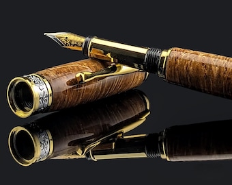 Exotic Amboyna Burl Fountain Pen: Gold-Plated Collectible Pen