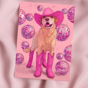 Pink Pony Labrador Poster: Cowboy Hats, Disco Ball Dog Art Print