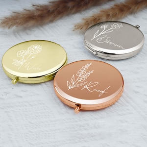 Personalized Compact Mirror,Gifts for Bridesmaid Proposal & Best Friend&#39;s Birthday,Custom Gift for Women,Birth Flower Pocket Mirror for Her