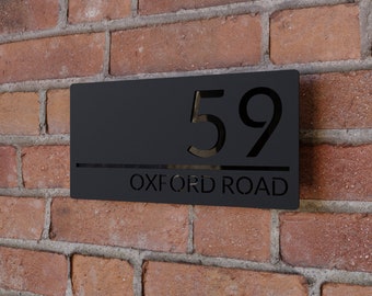 Modern floating house number sign, Custom matt black acrylic house numbers, Bespoke house address numbers plaque - Hollow Design