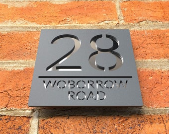 Laser Cut Matt Grey & Silver Mirror Personalised Door Numbers House Sign Plaques Number Laser Cut 3d Number