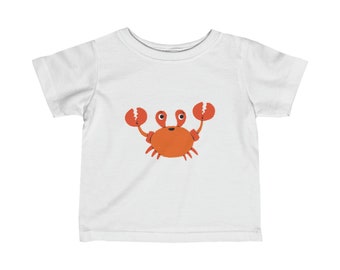 Crab pattern Fine Tee, Childrens tshirt, kids summer clothes, patterned childrens clothes, blue childrens tshirt, black childrens tshirt