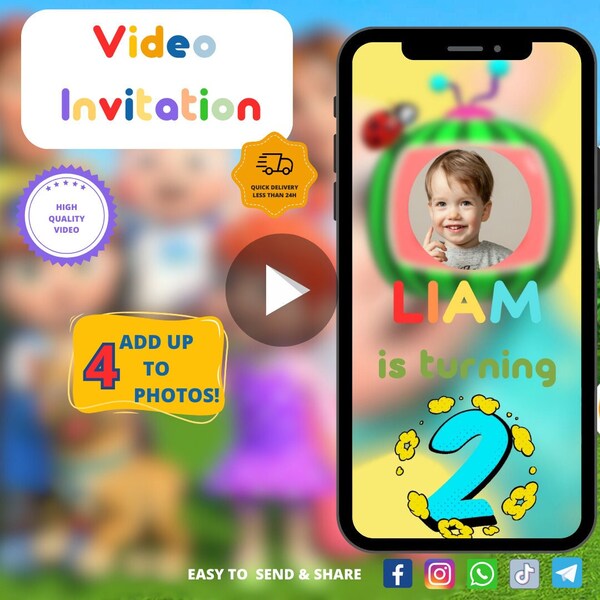 Kid's Birthday Party Video Invitation, Animated Invite, Digital Custom Invitation, Personalized Video, Convite Animado