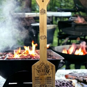 Custom Laser Engraved 18&quot; Bamboo Grill Scraper - BBQ Timer