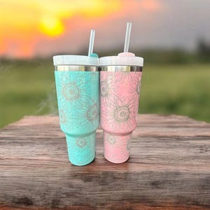40 oz. Tumbler - Custom Laser Engraved Full Wrap - Shimmer Sunflower