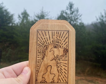 Custom tarot card pet portrait wood burned by hand
