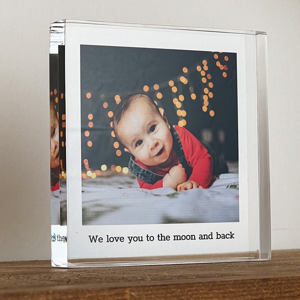 Personalized Photo Decor with Text, Custom Photo Block, Baby Nursery Photo Decor, Christmas Gift, Freestanding Photo Print Memory