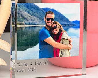 Personalized Acrylic Photo Block, Freestanding Crystal Photo Gift, Family Print Frame, Christmas Keepsake