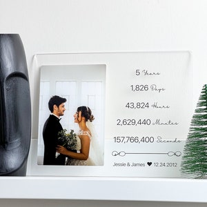 Regalo personalizado para el quinto aniversario, regalo para ella, regalo de compromiso de boda, placa de fotos de boda para pareja, marco de acrílico para fotos de pareja personalizado