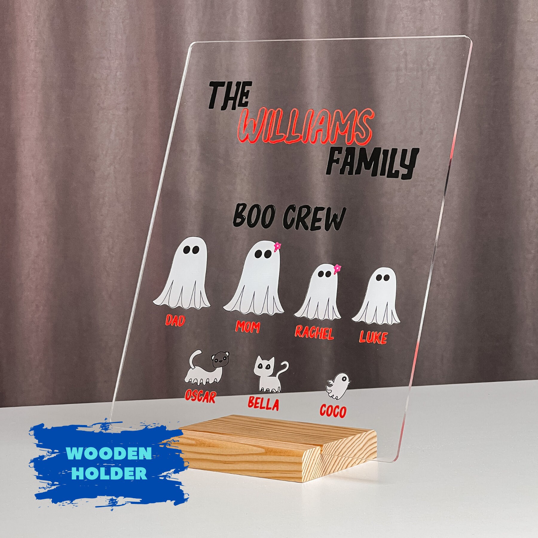 Personalized The Spooky Family Custom Shaped Acrylic Plaque, Gift For Family