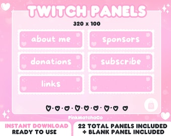 Pastel Pink Sparkly Scalloped Twitch Panels | Girly Streamer VTuber Kawaii Lace Cute Aesthetic | 22 Panels + Blank Panel for Customization
