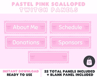 Pastel Pink Scalloped Twitch Panels | Girly Streamer VTuber Kawaii Lace Ribbon Cute Aesthetic | 22 Panels + Blank Panel for Customization