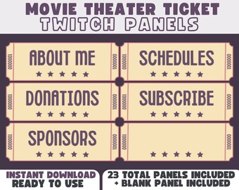 Movie Theater Ticket Inspired Twitch Panels (23 Pack) | Unique Cool Vibes Streamer VTuber Cute Aesthetic | 23 Panels + Blank Panel Included