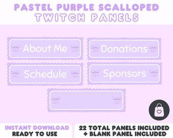 Pastel Purple Scalloped Twitch Panels | Girly Streamer VTuber Kawaii Lace Ribbon Cute Aesthetic | 22 Panels + Blank Panel for Customization