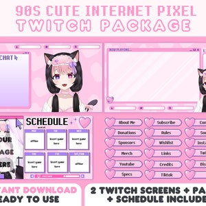 BUNDLE | Pink 90s Internet Cute Pixel Twitch Overlays + Panels + Stream Schedule | Y2K Retro Lofi Windows Kawaii | Perfect for VTubers!