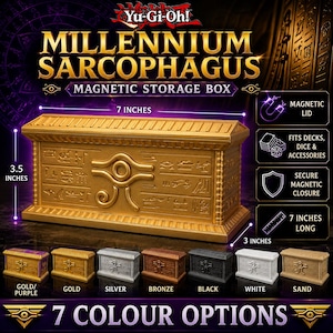 Yu-Gi-Oh! Inspirerad Millennium Sarcophagus-lekbox | Förvaringsfodral med magnetiskt lock | Finns i flera färger | TCG-kort- och tärningslåda