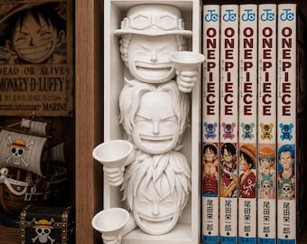One Piece Book Nook & Wall Display | Anime Bookshelf Insert | Luffy, Ace and Sabo | Manga Shelf Decor