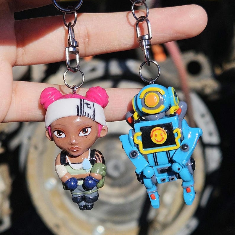 Handmade Apex Legends Mini Figure Polymer Clay Character Keychain Bag Accessory Customizable Charm Gift for Gamers Video Game Gun Charm image 1