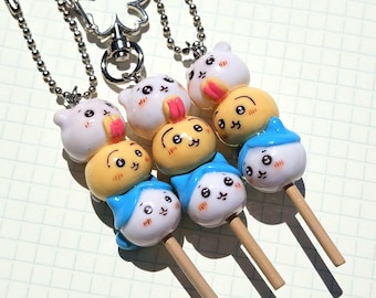 Chiikawa Dango Hachiware Usagi Handmade Polymer Clay Charms Sakura Hanging Keychain for Backpack or Purse Cute Girls Gift for Women