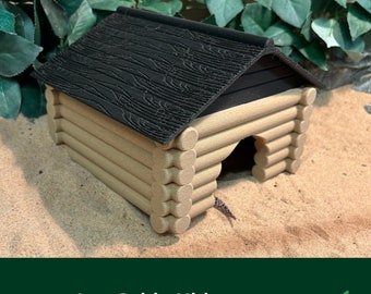 Wooden LOG CABIN Reptile Hide, Whimsical Vivarium Pet enclosure Accessory, Tarantula, Lizard, Jumping Spider, Gecko, Gift for Reptile lover