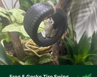 GECKO or FROG Tire Swing, Swinging ledge platform, Crested Gecko Vivarium Decor, Dart tree Frog, Jumping Spider, Reptile Gift, Climbing Spot