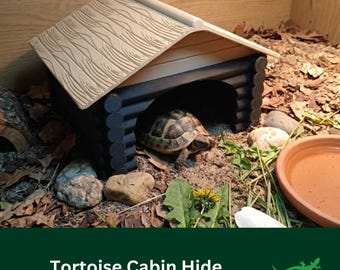 TORTOISE Log Cabin Reptile Hide, Whimsical Vivarium Accessory for Pet enclosure, Leopard, Herman, Horsefield, Shelled Reptile Gift