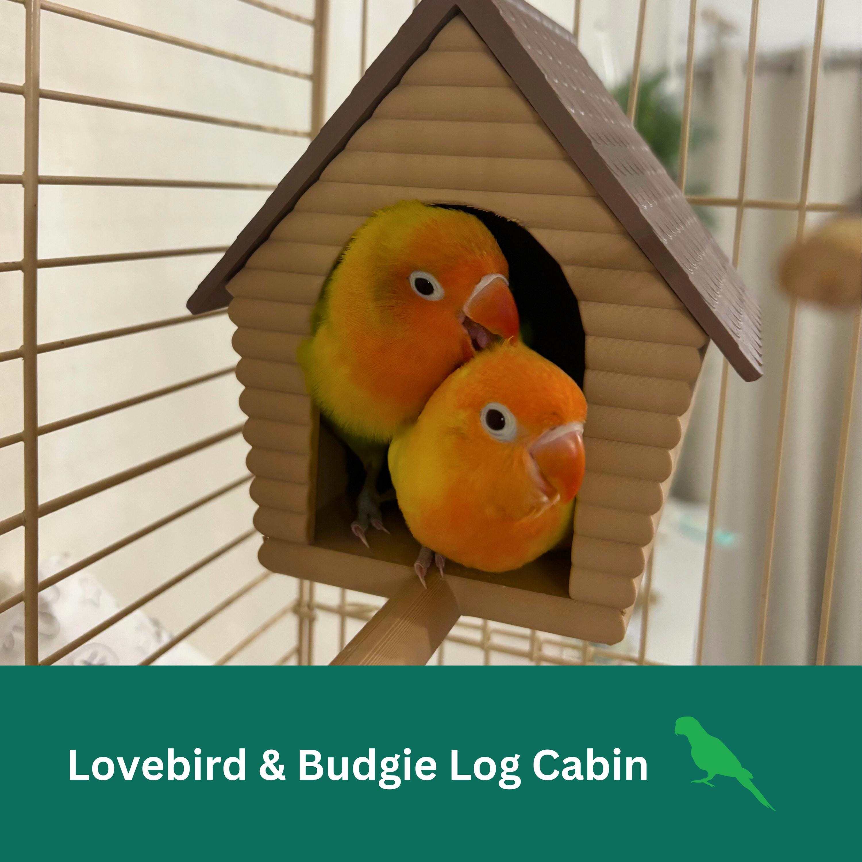 Budgie & Lovebird LOG CABIN, Nesting Box, Pet House Accessory
