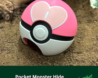 Pocket Monster Ball Reptile Hide, LOVE ball, Fun Vivarium Gift Accessory for Pet enclosure, Tarantula Cave, Leopard Gecko Safe Spot