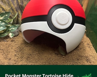 TORTOISE Pocket Monster Ball Reptile Hide, Whimsical Vivarium Accessory for Pet enclosure, Leopard, Herman, Horsefield, Shelled Reptile Gift