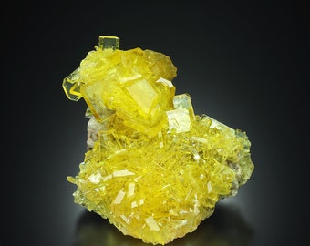 RARE! Cristal CADEAU PRUSKITE jaune citron sur chakra minéral matriciel