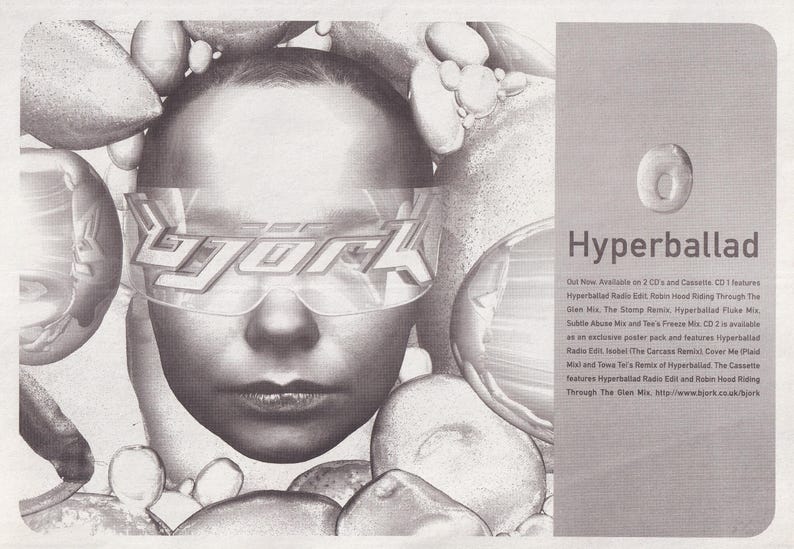 Hyperballad Text Original Vintage Mini Poster / Newspaper Clipping - Bjork - Hyperballad ...