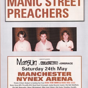 Mini pôster vintage original / recorte de revista - Manic Street Preachers, Manchester Arena, 1997